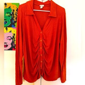 Ava and viv runched rib knit rust long sleeve button down